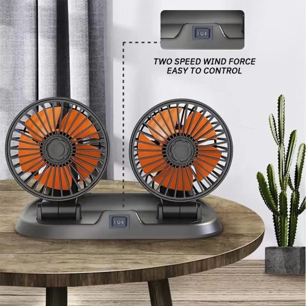 12V Dual Head Car Fan – Dashboard Cooling with 360° Rotation.