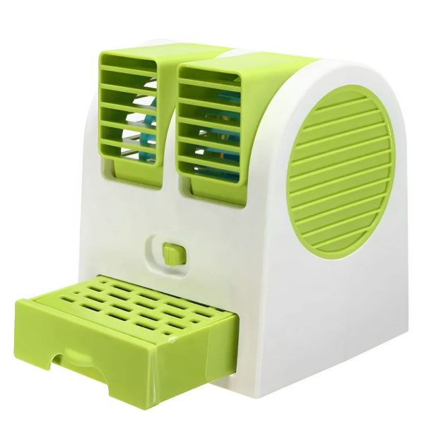 Portable Mini AC Air Cooler – USB/Battery Operated, Dual Blower, Ice Tray, Bladeless Fan for Home, Office & Outdoor Use.