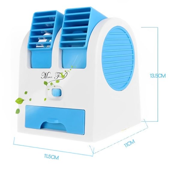 Portable Mini AC Air Cooler – USB/Battery Operated, Dual Blower, Ice Tray, Bladeless Fan for Home, Office & Outdoor Use.