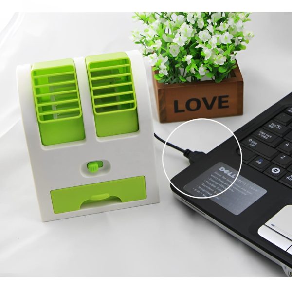 Portable Mini AC Air Cooler – USB/Battery Operated, Dual Blower, Ice Tray, Bladeless Fan for Home, Office & Outdoor Use.