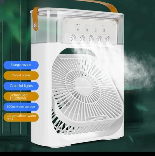 Portable USB Air Conditioner Fan – LED Night Light, Fine Mist, Humidifier Function (Random Color).